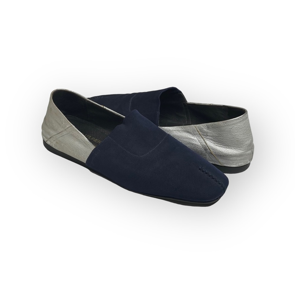 Donald J Pliner® ༄ Audra Leather Espadrille Flats ༄ Navy + White Metallic ༄ 9.5M - Picture 1 of 16